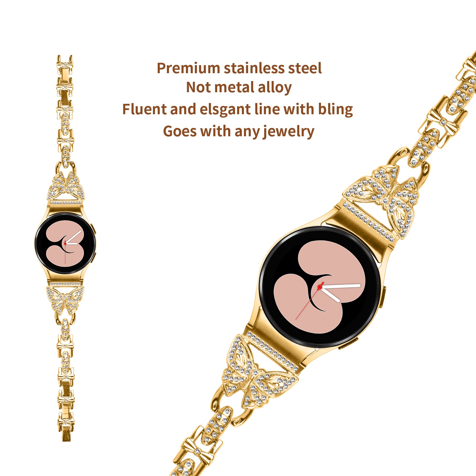 Stainless Steel Band for Samsung Galaxy Watch4 40mm 44mm Watch5 40mm 44mm Watch4 Classic 42mm 46mm Rhinestone Decor 20mm Watch Strap with Connector Stainless Steel Band for Samsung Galaxy Watch4 40mm 44mm Watch5 40mm 44mm Watch4 Classic 42mm 46mm Rhinestone Decor 20mm Watch Strap with Connector